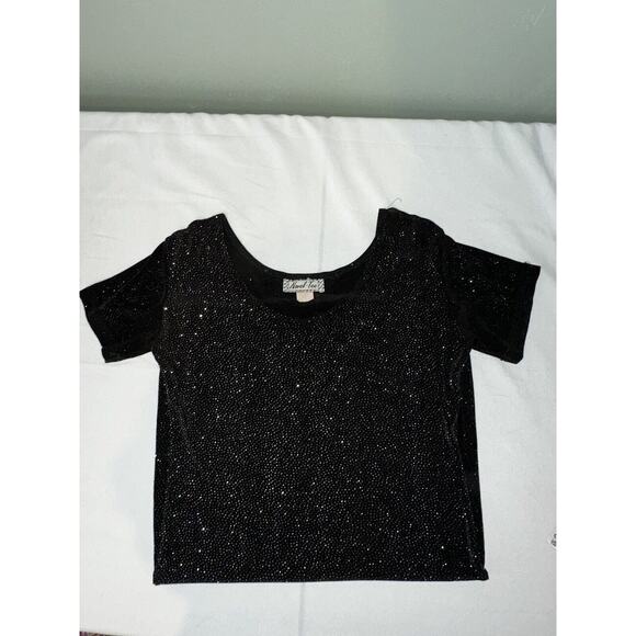 Vintage Novel-Tee Women’s Sz M/L Black Sparkle Sheer T Shirt Dress Short 90s NYE - Picture 6 of 7
